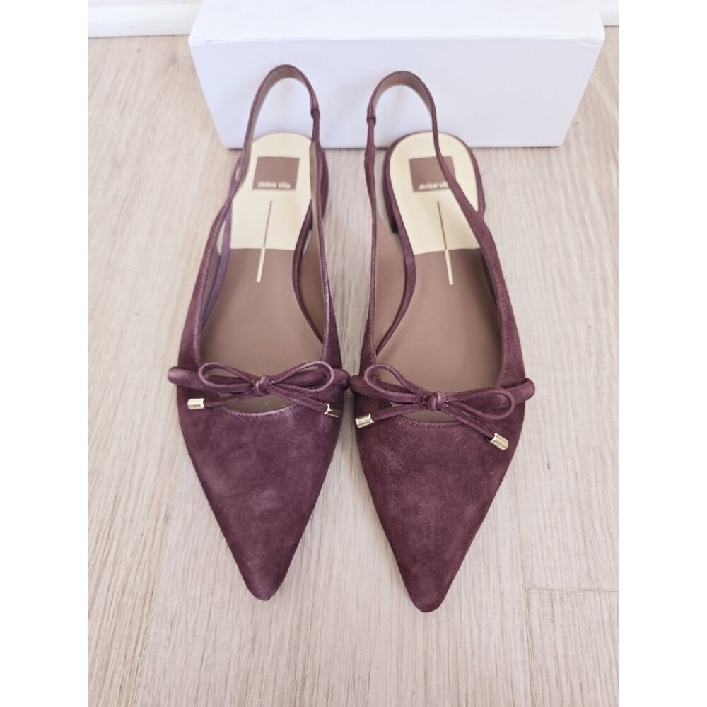 Dolce Vita Payge Pointed Toe Slingback Flats 10 Bow Suede Leather Burgundy Red - Picture 4 of 12